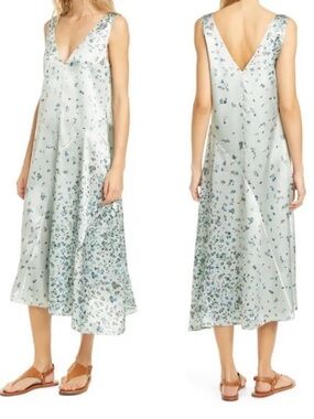 Vince Aloe green Floral V-Neck Dress Size S